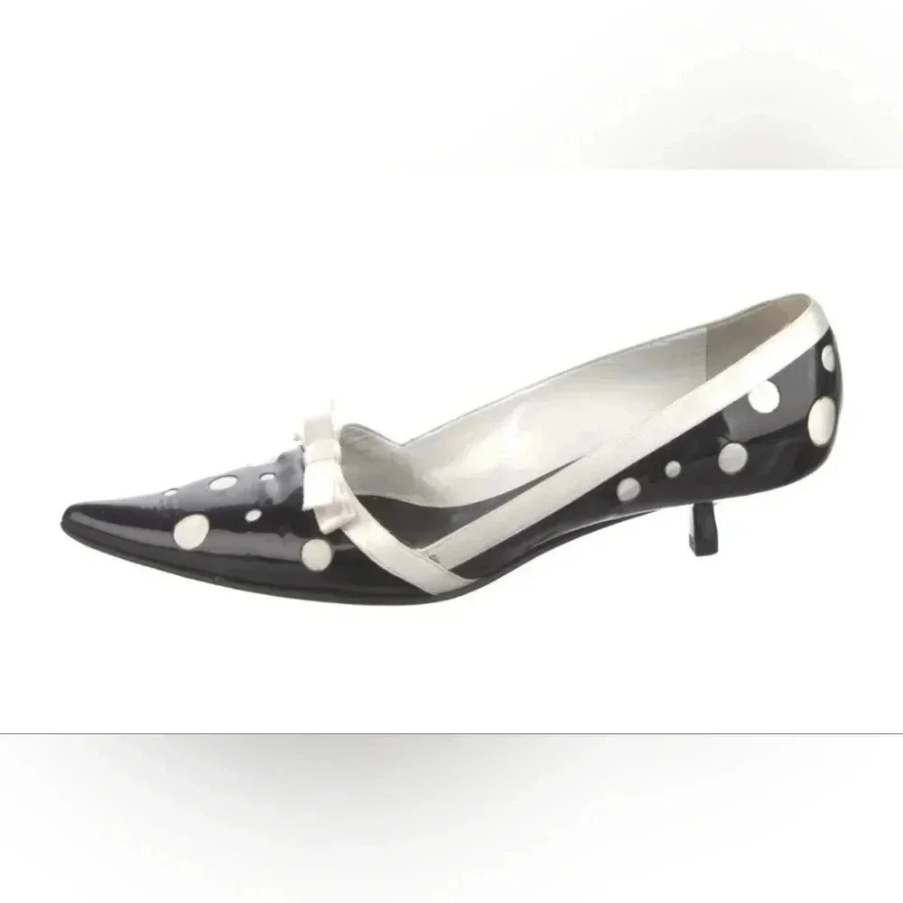 Giuseppe Zanotti Black/White Polka-Dot Kitten Heels Size 8.5AA Patent Leather